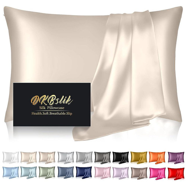 Silk Pillowcase for Hair and Skin,Mulberry Silk Pillow Cases Standard Size,Anti Acne,Cooling,Beauty Sleep,Both Sides Natural Silk Satin Pillow Covers with Hidden Zipper,Gifts for Women Men,Beige