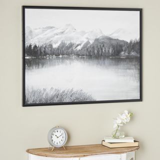 Framed Landscape Neutral Toned Lake & Mountain Wall Art