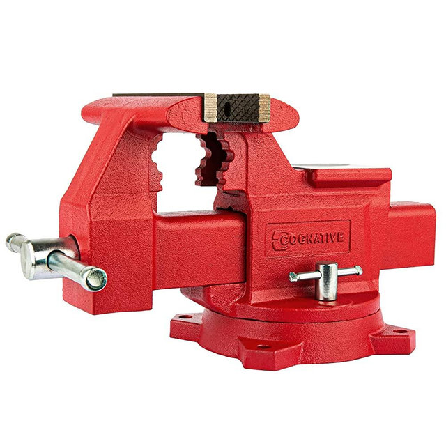 COGNATIVE 6.5" Heavy-Duty Bench Vise Ductile Iron Bench Vise 360° Swivel Bench Vise with Anvil, Red