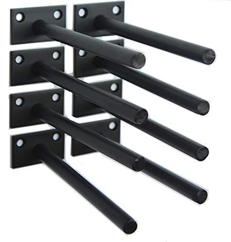 8 Pcs 6" Black Solid Steel Floating Shelf Bracket Blind Shelf Supports - Hidden Brackets for Floating Wood Shelves - Concealed Blind Shelf Support – Screws and Wall Plugs Included
