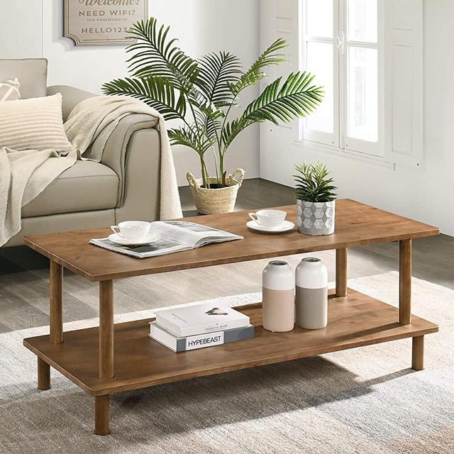 Furnitela Wood Coffee Table with Storage - Wooden Coffee Tables for Living Room - Small Coffee Table - Center Table for Modern, Farmhouse, Rustic, Boho, Japanese Style - Mesa de Centro para Sala