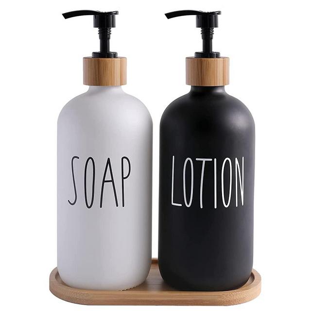 MOMEEMO Soap Dispenser Bathroom Set with Hand Soap Dispenser & Lotion Dispenser, Bathroom Soap Dispenser Set Suitable for Farmhouse Bathroom Decor, Black and White Bathroom Decor. (Black & White)