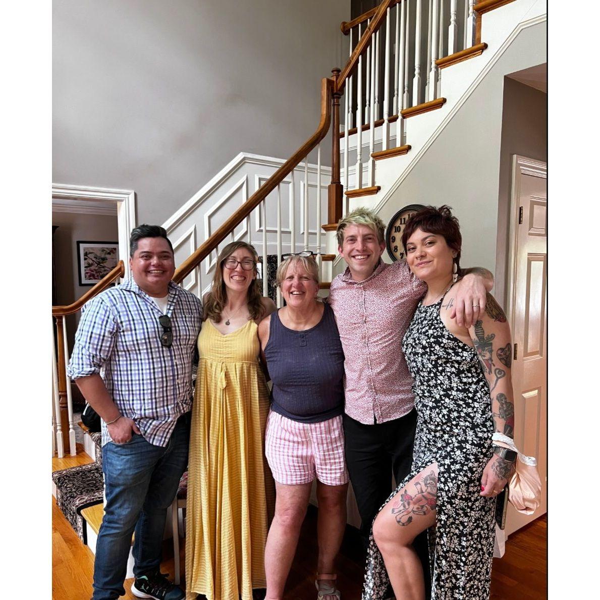 Anne and Mike with Anne's mom, brother and sister-in-law at their engagement party. June 2024.