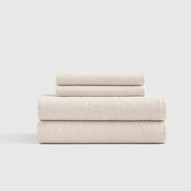 Linen Sheets - Queen Size, Natural/White Mini Pinstripe | Quince