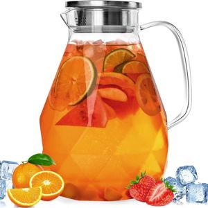 Glass Pitcher with Lid,1 Gallon Glass Water Pitcher Hot/Cold Water Jug, Juice and Iced Tea Beverage Carafe with Lid (Extra-Wide Mouth)