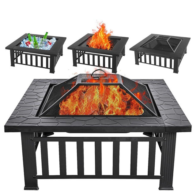 Panovue Multifunctional Fire Pit Table 36 inch Square Metal Firepit Stove Backyard Patio Garden Fireplace for Camping, Outdoor Heating, Bonfire and Picnic