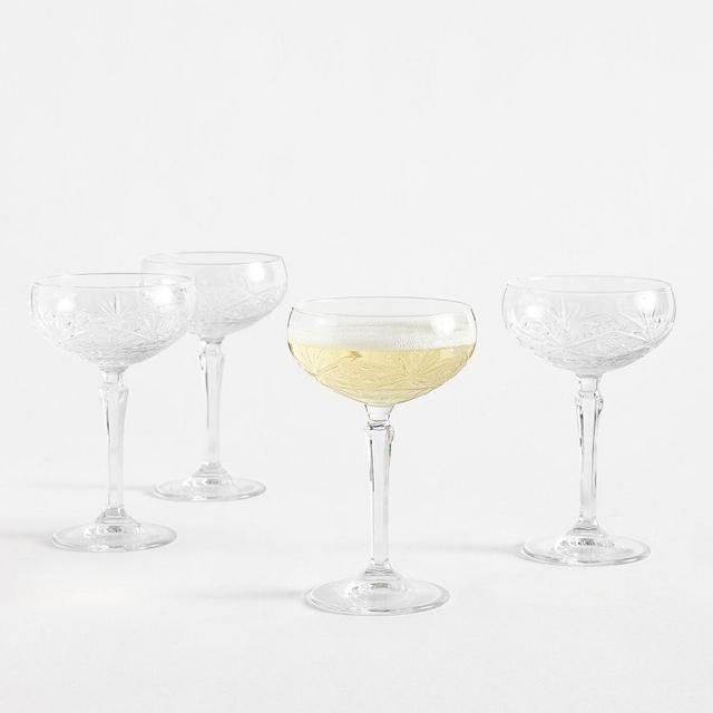 Antique Cut Coupe Glasses, Set of 4 - Clear
