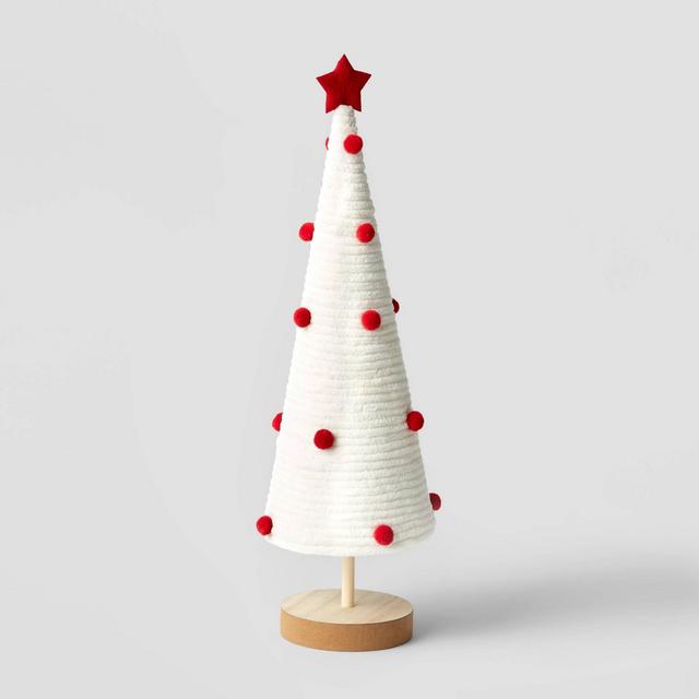 14.75" Decorative Yarn Wrapped Christmas Tree with Poms White - Wondershop™