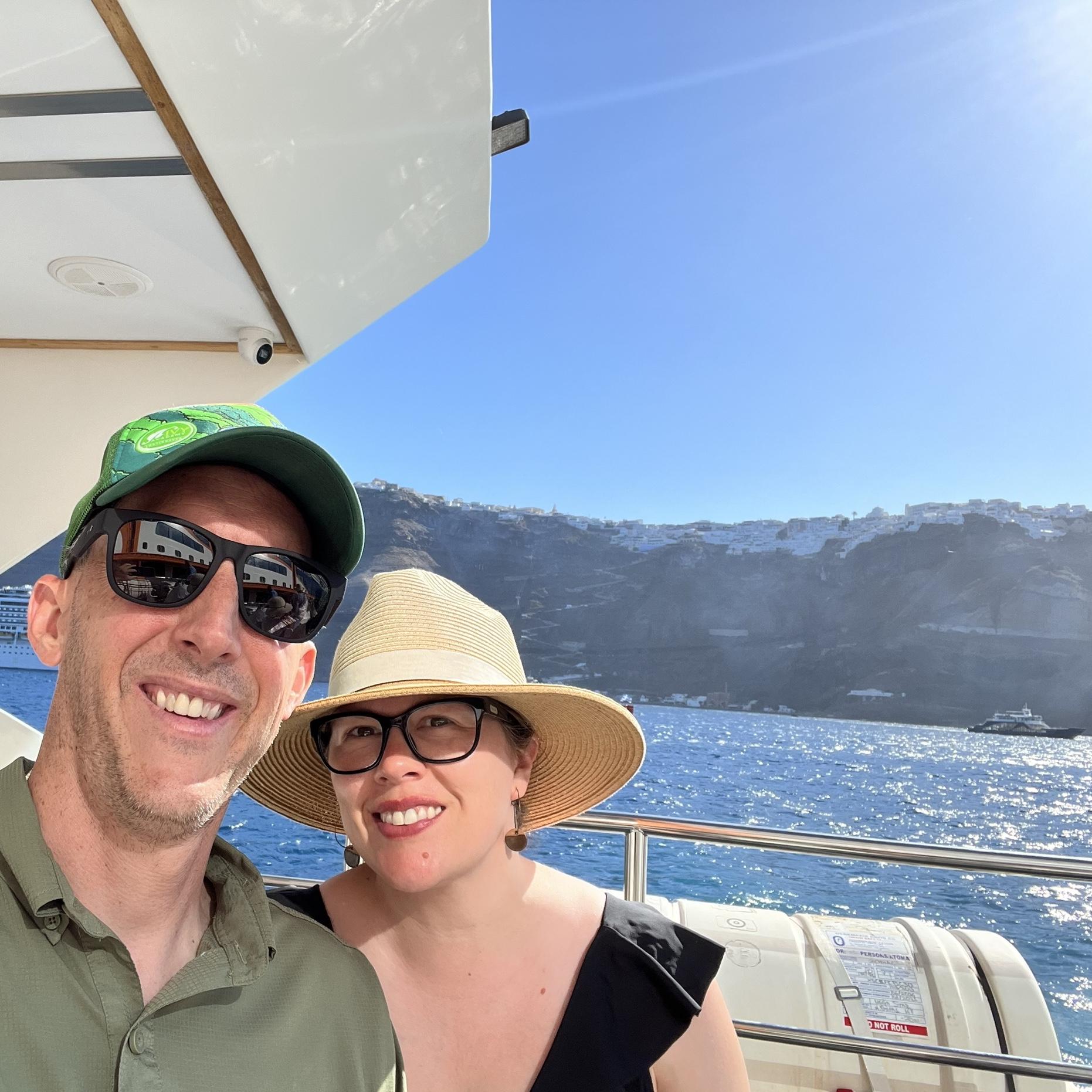 Ferrying to beautiful Santorini.