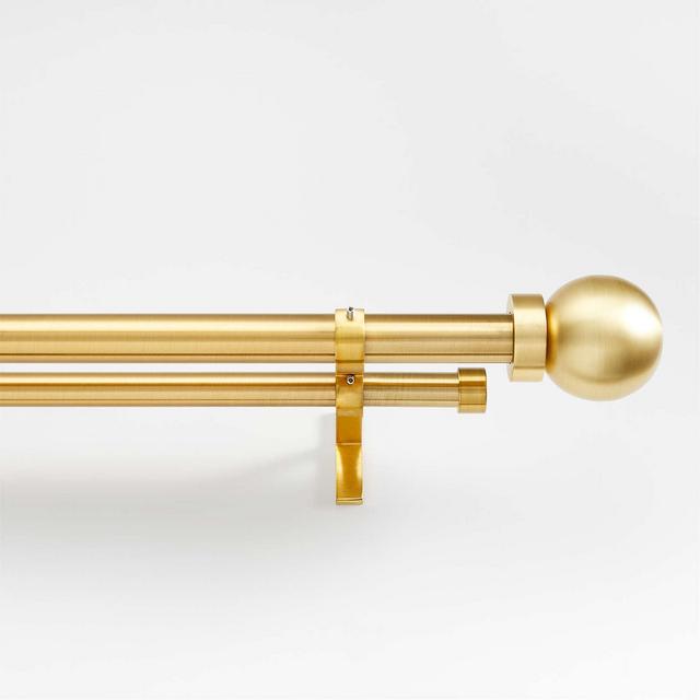 Brass 1" Double Curtain Rod and Large Round End Cap Finials Set 88"-120"