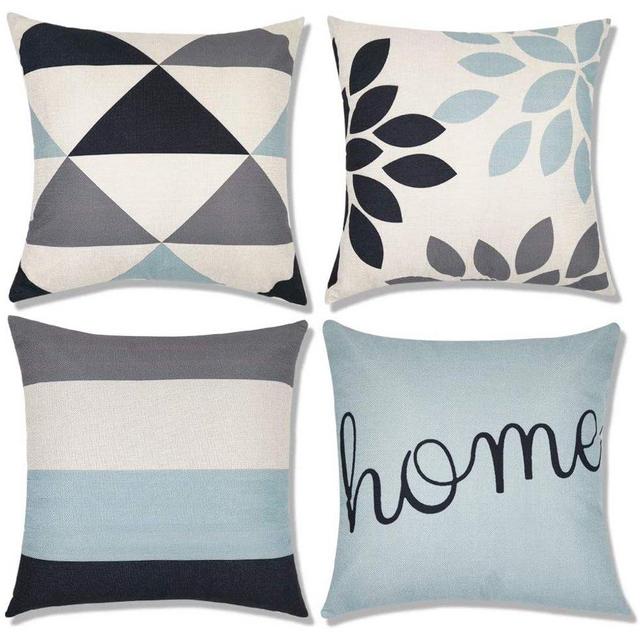 Buythrow Decorative throw pillow covers 18x18, sofa, couch pillow covers, set of 4, faux linen square pillow covers for cushion, fall pillow covers,18 x 18 inch