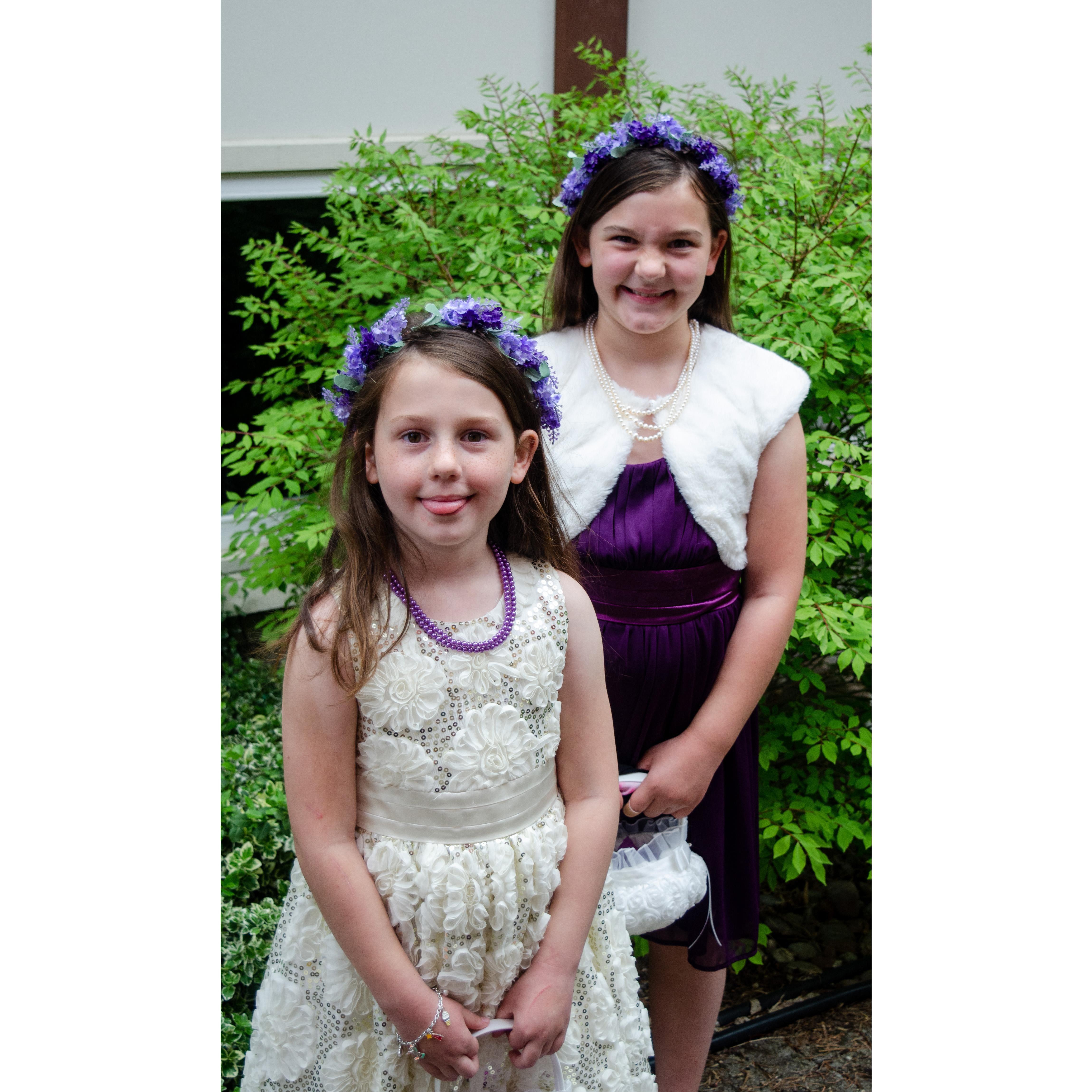 Lizzy and Natalie having fun in the courtyard.