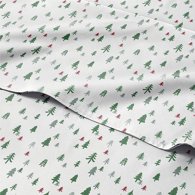 King Christmas Trees Sheet Set - Holiday Xmas Pattern Bedding Set - Deep Pockets - Snug Fit - 4 Piece - Wrinkle Free & Easy Care - Comfy Festive Winter - Holiday Sheets for Women, Men, Kids & Teens