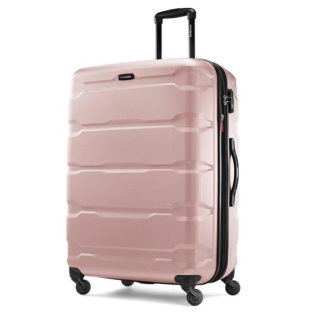 Samsonite Omni PC Hardside Expandable Luggage with Spinner Wheels, Pink, Checked-Large 28-Inch