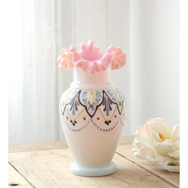 Gorgeous Antique French Hand Painted Opaline Vase