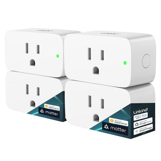 Linkind Matter Smart Plug, Work with Apple Home, Siri, Alexa, Google Home, SmartThings, Smart Outlet 15A/1800W Max, Smart Home Automation with Remote Control,Timer&Schedule, 2.4G Wi-Fi Only, 4 Pack