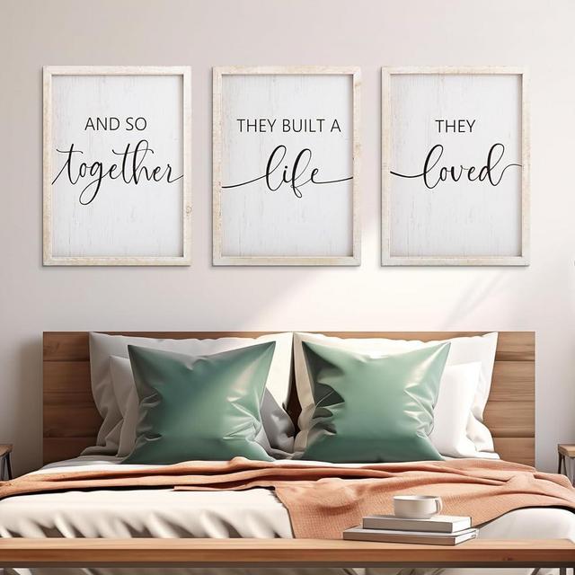 Set of 3 and so Together They Built a Life They Loved Sign Farmhouse Wall Decor for Bedroom Above Bed Wall Dercorations Framed Wood Wall Art