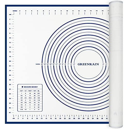 Large Silicone Pastry Mat Extra Thick Non Stick Baking Mat with Measurement Fondant Mat, Counter Mat, Dough Rolling Mat, Oven Liner, Pie Crust Mat (XL-20''(W)28''(L), Blue)