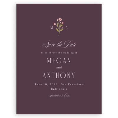 Dark Plum, Purple Wedding Digital Save the Date - Feuille Portrait