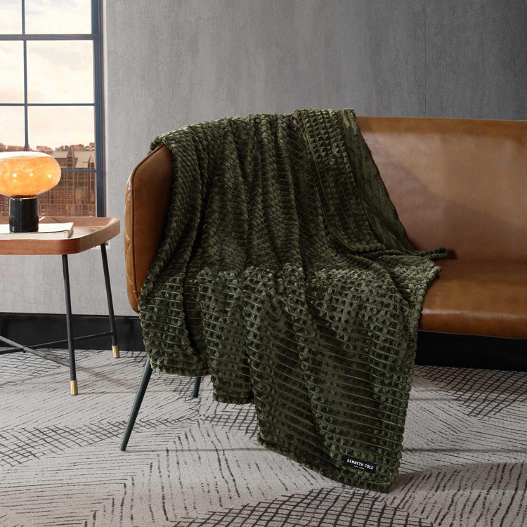 Kenneth Cole, Textured Jacquard Plush Reversible Throw Blanket | Zola