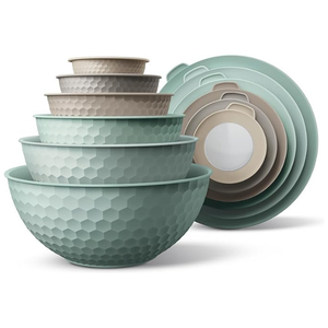 COOK WITH COLOR Mixing Bowls with Lids - 12 Piece (Color: Mint Embossed)