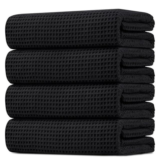 HOMEXCEL Waffle Bath Towels Set 4 Pack, Premium Microfiber Bathroom Towels, Lightweight, Highly Absorbent and Quick Dry Towel for Bathroom, Gym, Shower, Hotel, and Spa, 27 x 54 Inch, Black