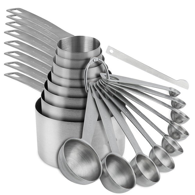 Viwehots Measuring Cups and Spoons Set, 18/8 Stainless Steel Measuring Cups and Spoons Set with Leveler, Kitchen Metric Measure Cups & Spoons Set for Baking, Metal Dry Measuring Cups Spoons Set 18