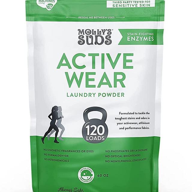 Molly's Suds Active Wear Laundry Detergent | Natural Extra Strength Laundry Powder, Stain Fighting for Performance Fabrics and Sensitive Skin | 120 Loads