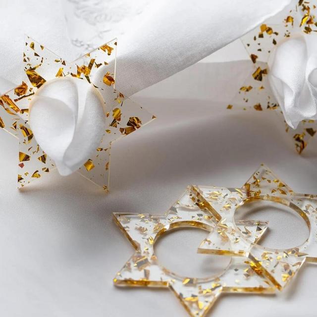 Magen David Napkin Rings - Gold Fleck - Set of 4