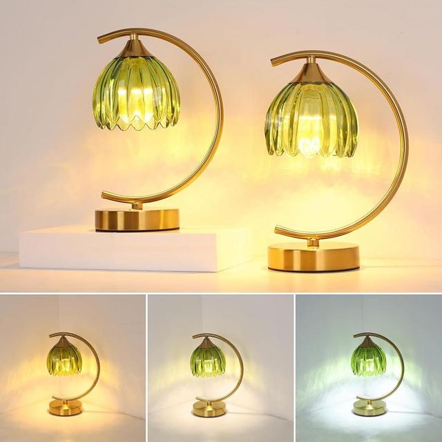 Shenmoyl Set of 2 Tulip Table Lamp, 5200mAh Cordless Touch Control Table Lamp with 3 Color Temps & Stepless Dimming, Rechargeable Battery Table Lamp for Living Room, Bedroom, Office(Green Tulip)