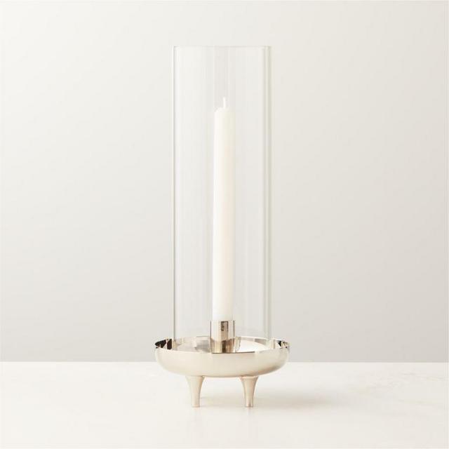 CB2 Vetro Polished Stainless Steel and Glass Hurricane Candle Holder