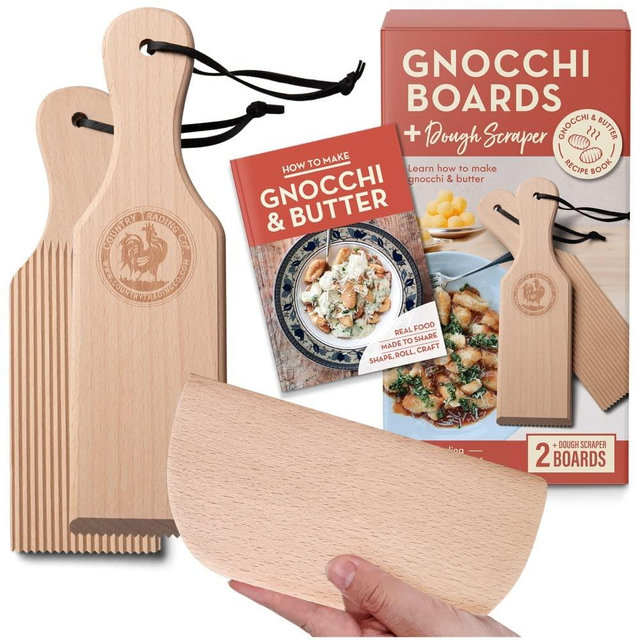 Gnocchi Board and Butter Paddles Kit with Recipe Book | Pasta Maker Gift for Cooks | Be an Expert Butter Churner and Gnocchi Maker with this Wooden Pasta Tools Set