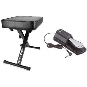 RockJam KB100 Adjustable Padded Keyboard Bench, X-Style, Black & Universal Sustain Pedal for Electronic Keyboards and Digital Pianos with Polarity Switch, Anti-Slip Rubber Bottom and 5.9 ft. Cable