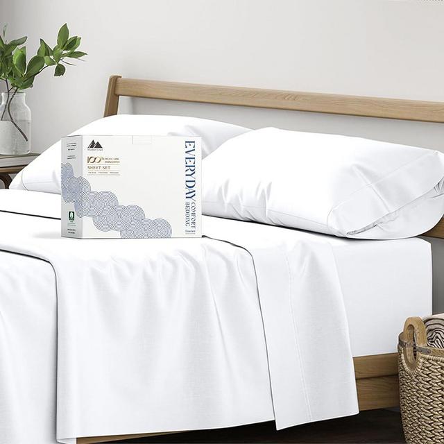 Mayfair Linen 100% Organic Cotton Percale Sheets King Size - White Cotton Percale Sheets King, 4 PC King Percale Sheet Set, Breathable, Crisp, Cooling Sheets, 16" Deep Pocket Hotel Sheets King Size