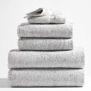 Organic Turkish Cotton Grey Fleck Bath Towels, Set of 6 + Reviews | Crate & Barrel