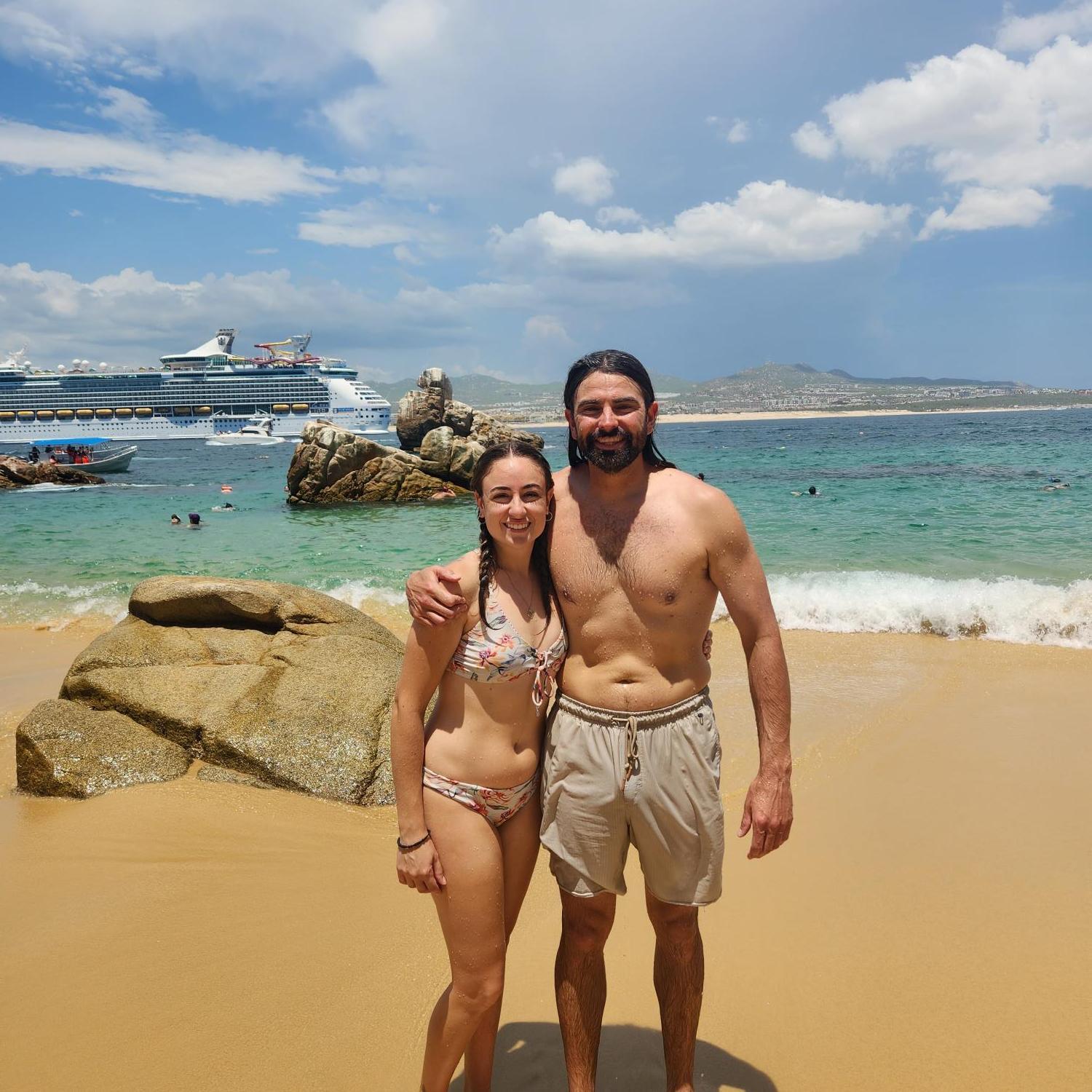 A picture of us enjoying the beach on a trip to Cabo San Lucas, Mexico.