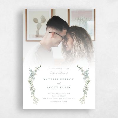 White Greenery Wedding Invitation - Verde Photo