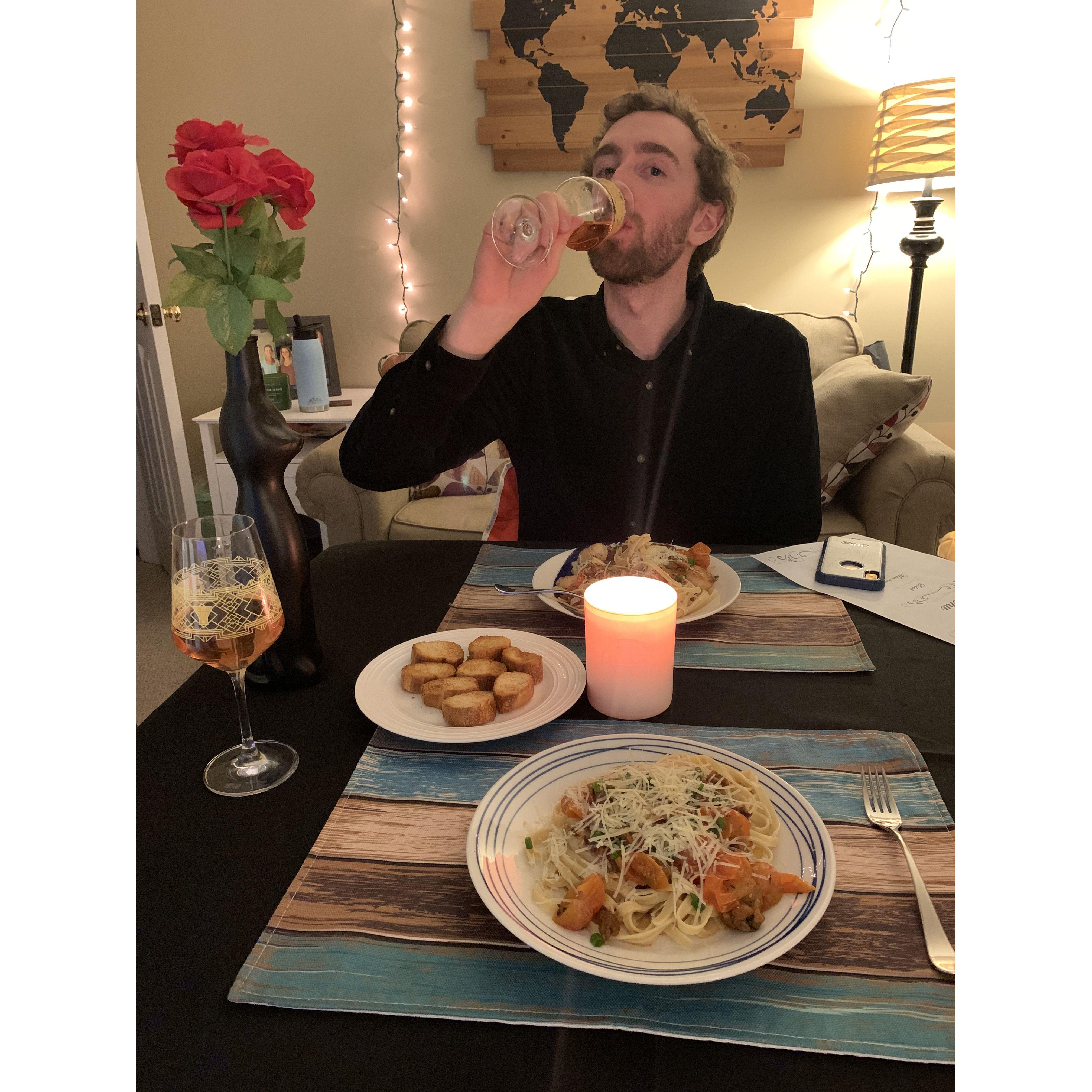 First Valentine's Day! Hunter made an amazing dinner in my Johnson City apartment 2/13/21