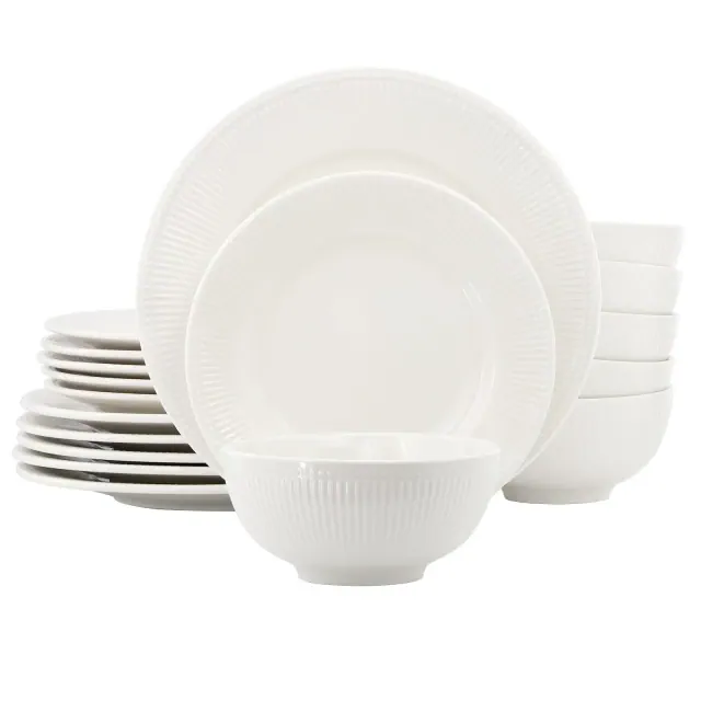 Elama Farrah 18 Piece Round Stoneware Dinnerware Set in White