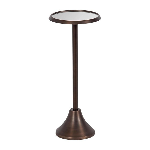 Kate and Laurel Sanzo Modern Pedestal Drink Table; 10 x 10 x 23; Antique Bronze; Decorative End Table with Mirrored Tabletop for Use as Small Plant Stand or Cute Martini Table