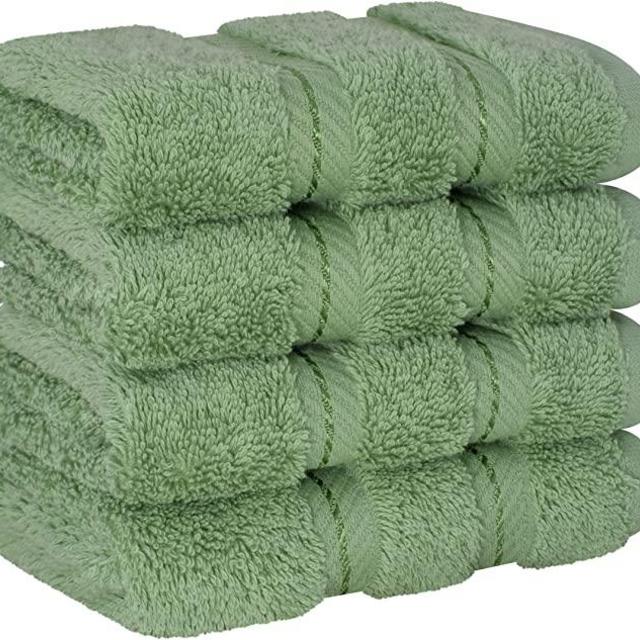 American Soft Linen Luxury Washcloths for Bathroom, 100% Turkish Cotton Washcloth Set of 4, 13x13 in Soft Washcloths for Body and Face, Wash Rags for Kitchen, Baby Washcloths, Sage Green Washcloths