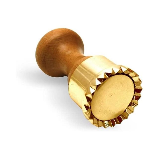La Gondola Homemade Ravioli Stamp - Round Festooned 1.97in | Italian Pasta Making Tool for Home and Business | Brass & Natural Wood | Sturdy & Easy to Use Ravioli Stamp | Ravioli Cutter Made in Italy