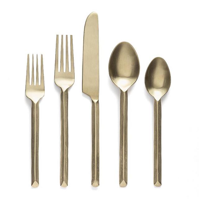 over&back 20pc Hand-Forged Flatware Cutlery Set - Comes with 4 Dinner Forks, 4 Salad Forks, 4 Dinner Knives, 4 Dinner Spoons, and 4 Teaspoons - 18/8 Stainless Steel - Dishwasher-Safe - Champagne