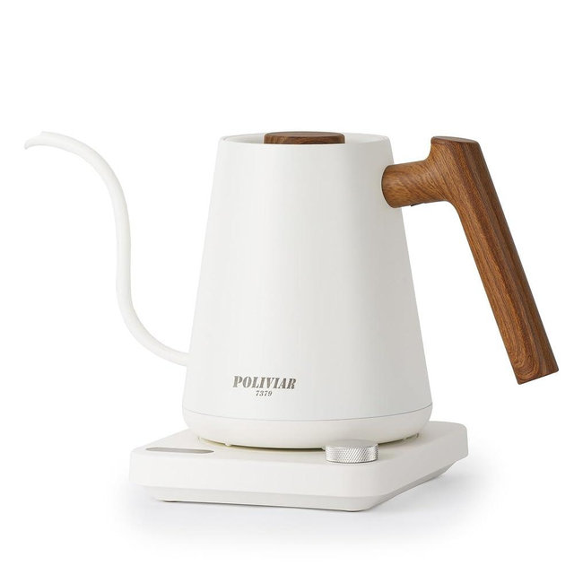 POLIVIAR Electric Gooseneck Kettle, 1350W Electric Tea Kettle Wood Pattern Handle, 34oz Pour Over Electric Kettle for Coffee & Tea, 18/8 Stainless Steel Inner, Temperature Control & Rapid Heating