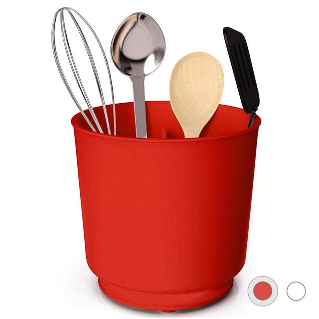 Extra Large Rotating Utensil Holder with Sturdy No-Tip Weighted Base, Removable Divider, and Gripped Insert | Rust Proof and Dishwasher Safe: Red by Cooler Kitchen