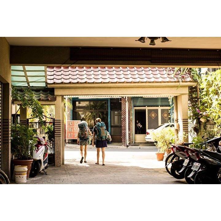 Leaving a hostel in Taiwan.