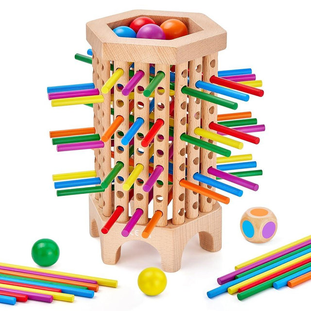 Montessori Game Wooden Board Game, 36 Colorful Wooden Sticks Dice Game, Math Educational Toy for 3 4 5 6 Year Olds, Fine Motor Skills Toy Classic Tower Game for Family Night Gift for Boys Girls
