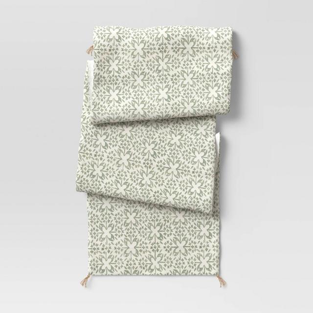 72" x 14" Cotton Tile Print Table Runner Green - Threshold™