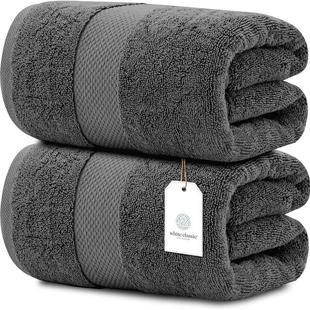 White Classic Luxury Bath Towels Large | Highly Absorbent Hotel spa Collection Bathroom Towel | 35x70 Inch | 2 Pack (Gray, 2)