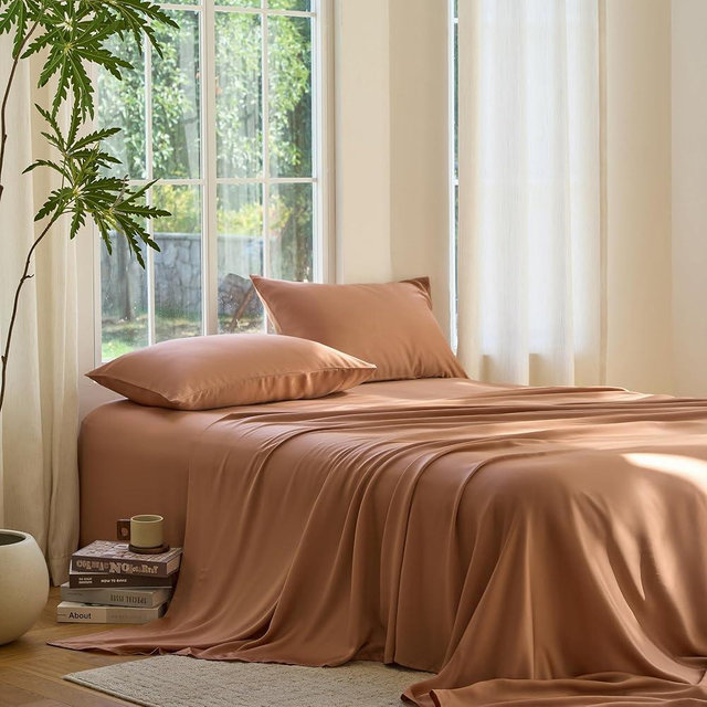DOZ Sheet Set, 100% Viscose derived from Bamboo, Organically Grown, Buttery Soft, Cooling Sheets, High GSM, Deep Pockets - 3 Piece - 2 Pillowcases 1 Fitted Sheet (Clay, Full)